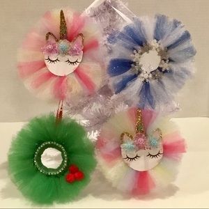 NEW Handmade Mini Wreath Tulle Ornaments Holiday Christmas Decor